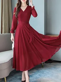 Stylish Indo-western Maroon Solid Crepe Gown For Women-thumb1