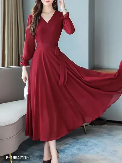 Stylish Indo-western Maroon Solid Crepe Gown For Women-thumb2