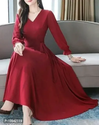 Stylish Indo-western Maroon Solid Crepe Gown For Women-thumb0