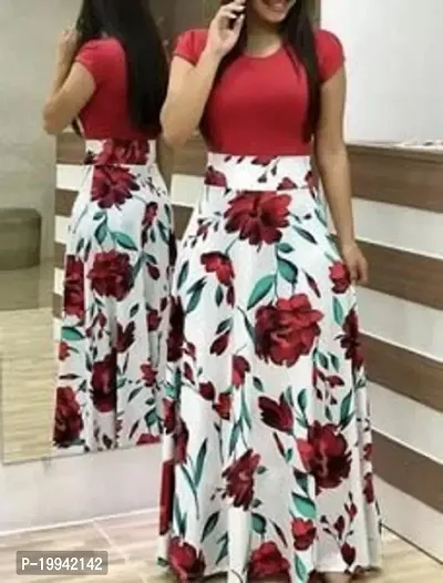 Stylish Indo-western Red Printed Crepe Gown For Women