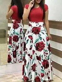 Stylish Indo-western Red Printed Crepe Gown For Women-thumb1