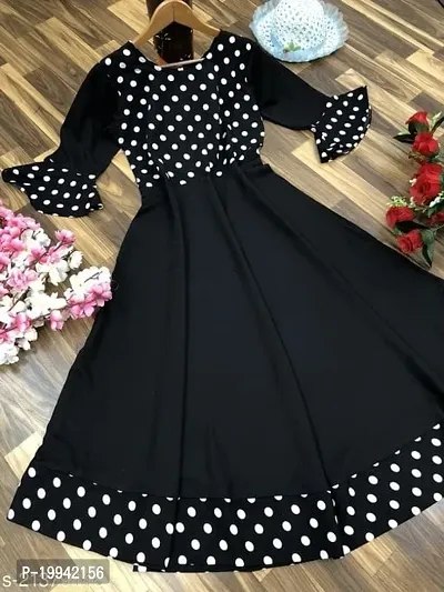 Stylish Indo-western Black Polka Dot Print Crepe Gown For Women