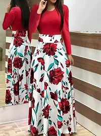 Stylish Indo-western Red Printed Crepe Gown For Women-thumb1