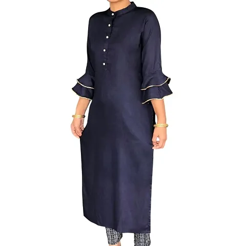 Stylish Rayon 14 kg Ethnic Solid Bell sleeved Kurti