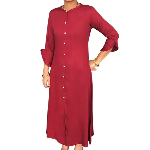 Stylish Rayon 14 kg Ethnic Solid Bell sleeved Kurti