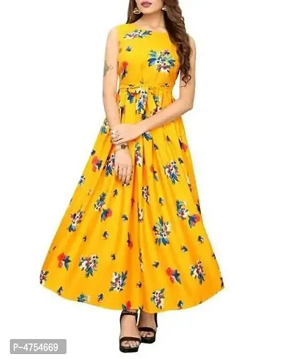 Women's Yellow Crepe Printed Ethnic Gown-thumb0