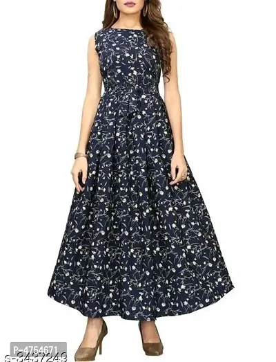 Women's Navy Blue Crepe Printed Ethnic Gown-thumb0