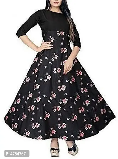 Black Crepe Printed Ethnic Gowns For Women