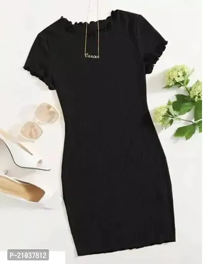 Stylish Black Lycra Solid A-Line Dress For Women