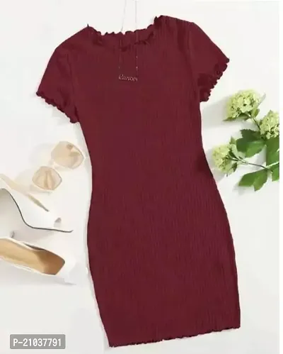 Stylish Maroon Lycra Solid A-Line Dress For Women