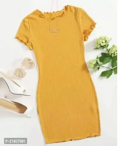 Stylish Yellow Lycra Solid A-Line Dress For Women