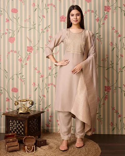 Yoke Design Regular Thread Work Kurta with Trousers With Dupatta