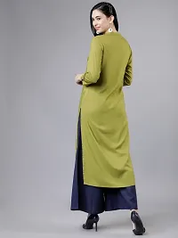 Women Embroidered Solid Rayon Kurta (Green)-thumb1