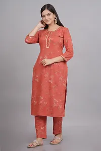 Women Floral Printed Kurta And Palazzo Set ( Orange)-thumb3