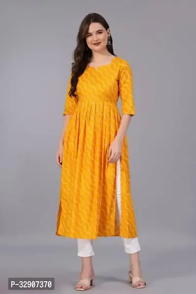 Stylish Yellow Rayon Casual Kurta For Women-thumb0