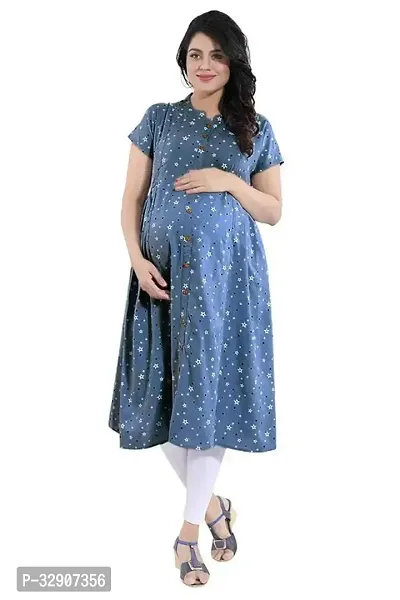 Stylish Grey Rayon Maternity Kurta For Women-thumb0