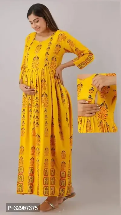 Stylish Yellow Rayon Maternity Kurta For Women-thumb0