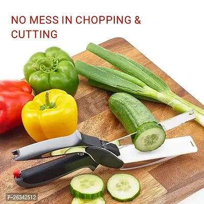 PICK Food Cutter Kitchen Scissors, Board Easy Cutting Multipurpose Stainless Steel Scissor Vegetable Slicer Fruit Cheeses BBQ Cutter Quick  Easy 2-in-1 Knife-thumb0