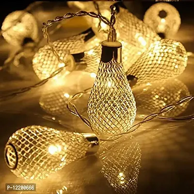 A Mark Collections 14 Bulb Shape/Water Drop Led Golden Metal Copper String Fairy Light for Home|Diwali|Navratri