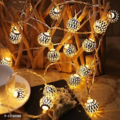 A Mark Collections Moroccan Ball 14 Led String Lights String Fairy Light Globe Garden Hanging Lamp for Party Wedding Christmas Decor Holiday Lighting and Diwali (14 Led Warm White)