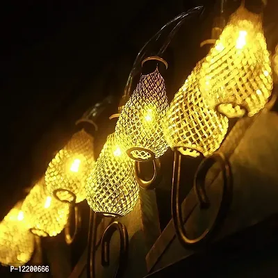 A Mark Collections 14 Bulb Shape/Water Drop Led Golden Metal Copper String Fairy Light for Home|Diwali|Navratri-thumb4