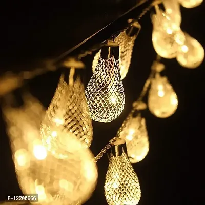 A Mark Collections 14 Bulb Shape/Water Drop Led Golden Metal Copper String Fairy Light for Home|Diwali|Navratri-thumb3