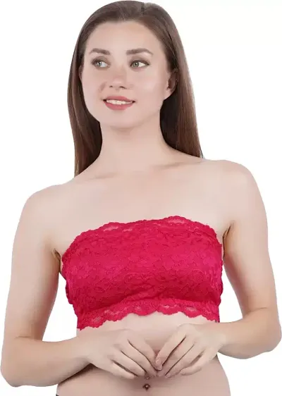 Vihira Women?s Spandex Cotton Padded Non Wired Seamless Strapless Tube Bra with Back Hook - Pink, Size - 32D