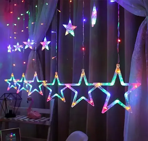 Decorative 12 Stars 138 LED Curtain String Lights Window Curtain Lights with 8 Flashing Modes