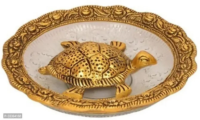 Tortoise on Plate Decorative Showpiece  -  4 cm (Crystal, Clear, Gold)