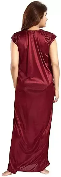 Beautiful 2 PCS Set Satin Maxi Night Dress Night Suits Nighty for Women (MX_Dress_Model_02)-thumb3