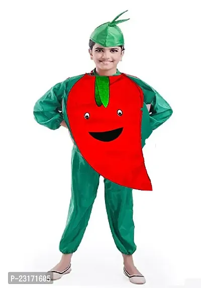 Fancy Steps Fruits and vegetable fancy Dress costume for Kids Costume Wear cutout with Jumpsuit  (Chilli)small