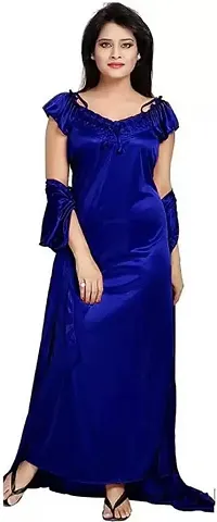 Beautiful 4 PCS Set Satin Maxi Night Dress Night Suits Nighty for Women (MX_Dress_Model_40)-thumb2