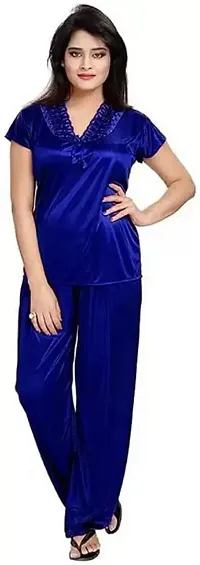 Beautiful 4 PCS Set Satin Maxi Night Dress Night Suits Nighty for Women (MX_Dress_Model_40)-thumb1