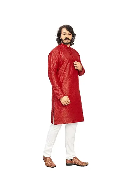 Reliable Blend Solid Calf Length Kurta For Men