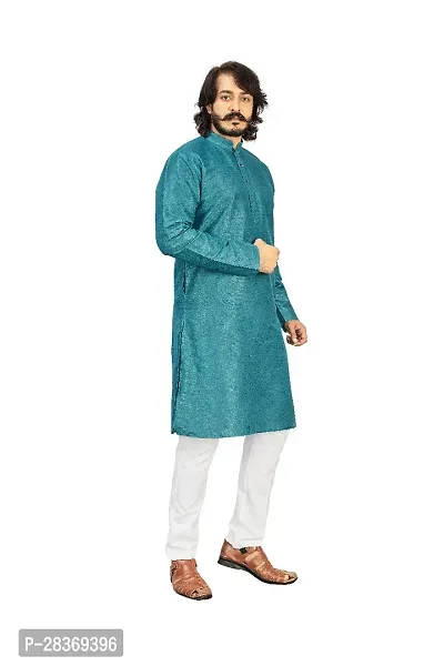 Reliable Blue Cotton Blend Solid Calf Length Kurta For Men-thumb0