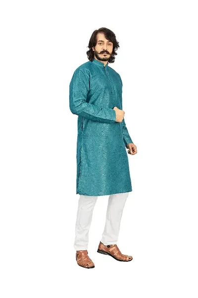 Reliable Blend Solid Calf Length Kurta For Men