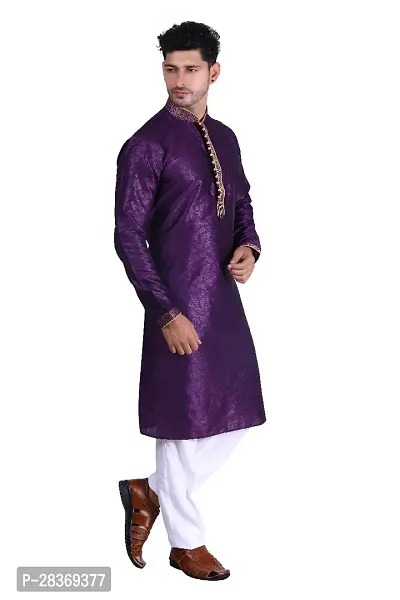 Reliable Purple Cotton Blend Solid Calf Length Kurta For Men-thumb0