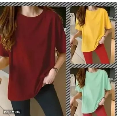Stylish Multicoloured Cotton Blend Solid T-Shirt For Women Pack Of 3