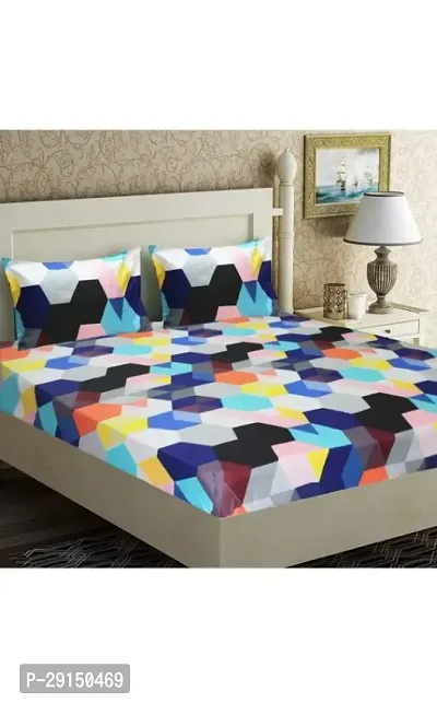 Premium 3D Bedsheet for Double Bed with 2 Pillow Cover (Multicolor, Size 90X100 cm) Polycotton