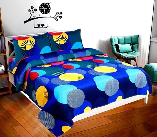 Cotton Villas 3D Printed Microfiber 3D Blue Gola Bedsheet for Double Bed with 2 Pillow Cover Microfiber and Cotton Mix Color Blue (88 X 88 inch )