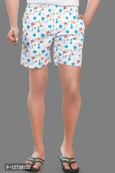 Printed Elastic Cotton Blend Regular Shorts with Drawstring/Dori  Functional Pockets for Men, Women, Boys  Girls-thumb0