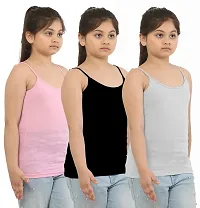 Dazico Girl's Lycra Cotton Solid Plain Camisoles/Spaghetti (Pack of 3)-thumb2