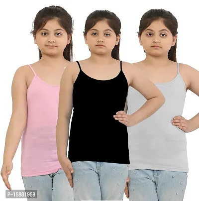 Dazico Girl's Lycra Cotton Solid Plain Camisoles/Spaghetti (Pack of 3)