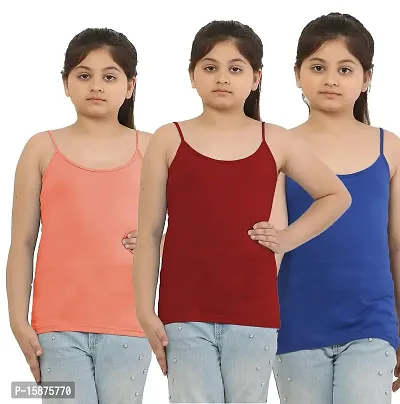 Dazico Girl's Lycra Cotton Solid Plain Camisoles/Spaghetti (Pack of 3)