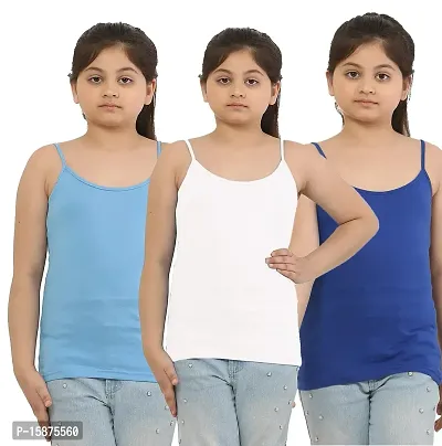 Dazico Girl's Lycra Cotton Solid Plain Camisoles/Spaghetti (Pack of 3)