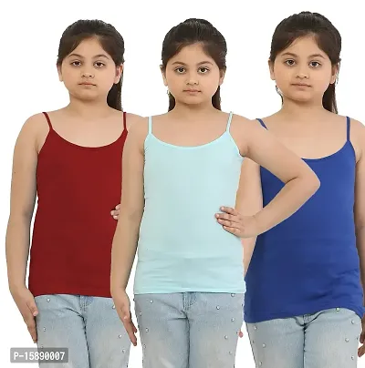 Dazico Girl's Lycra Cotton Solid Plain Camisoles/Spaghetti (Pack of 3)-thumb0