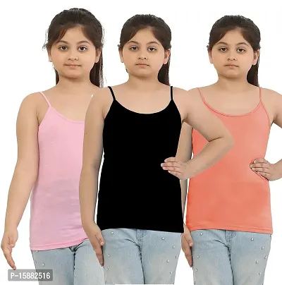 Dazico Girl's Lycra Cotton Solid Plain Camisoles/Spaghetti (Pack of 3)