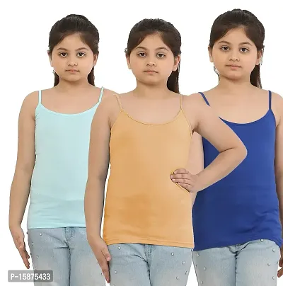 Dazico Girl's Lycra Cotton Solid Plain Camisoles/Spaghetti (Pack of 3)