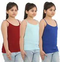 Dazico Girl's Lycra Cotton Solid Plain Camisoles/Spaghetti (Pack of 3)-thumb2