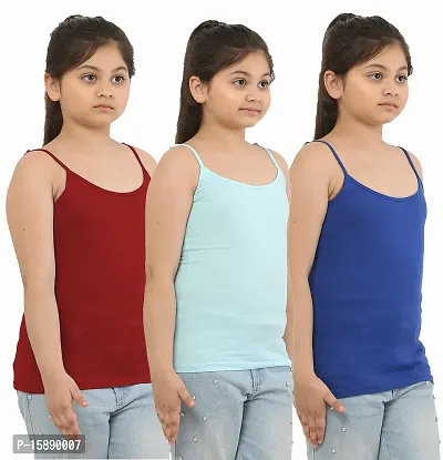 Dazico Girl's Lycra Cotton Solid Plain Camisoles/Spaghetti (Pack of 3)-thumb3